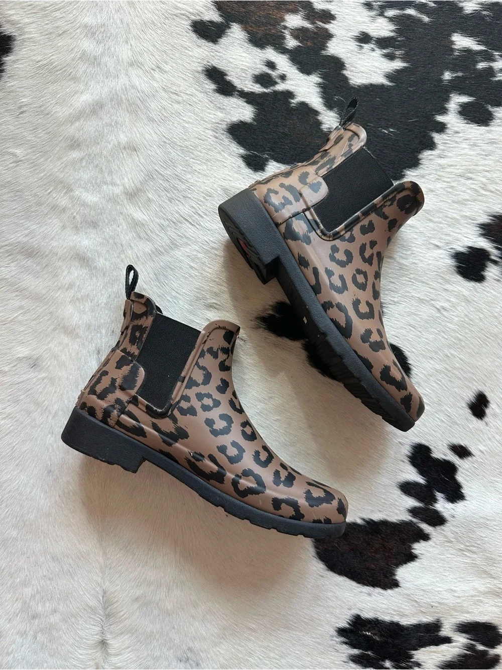 HUNTER Leopard Print Chelsea Rain Boots - Brown/Black